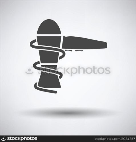 Hairdryer icon on gray background, round shadow. Vector illustration.