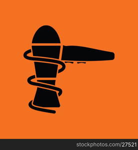 Hairdryer icon. Orange background with black. Vector illustration.