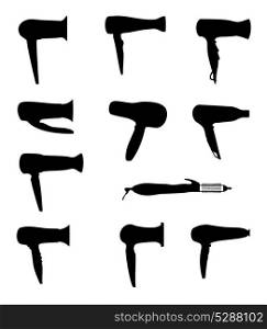 hairdryers silhouettes vector illustration
