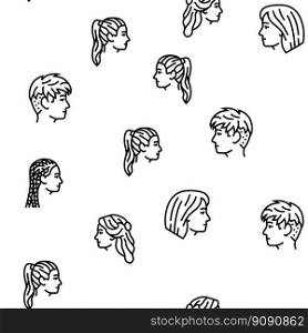 hairstyle portrait hair fashion vector seamless pattern thin line illustration. hairstyle portrait hair fashion vector seamless pattern