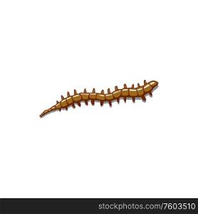 Hairy brown caterpillar isolated crawling worm. Vector cartoon wiggling butterfly larva with urticating hairs. Brown crawling worm isolated hairy caterpillar