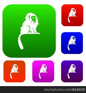 Hairy monkey set icon color in flat style isolated on white. Collection sings vector illustration. Hairy monkey set color collection