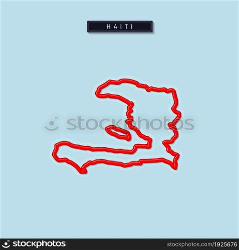 Haiti bold outline map. Glossy red border with soft shadow. Country name plate. Vector illustration.. Haiti bold outline map. Vector illustration