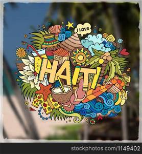 Haiti hand lettering and doodles elements and symbols emblem. Vector blurred background. Haiti hand lettering and doodles elements emblem
