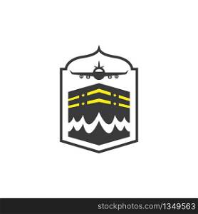 hajj and umrah agency with plane vector icon illlustration design temlate