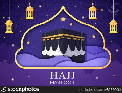 Hajj or Umrah Mabroor Cartoon Illustration with Makkah Kaaba Suitab≤for Background, Poster or Landing Pa≥Templates