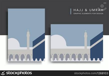 Hajj or Umrah minimal design template, banner, flyer, brochure, background vector illustration. Split layer of text and background