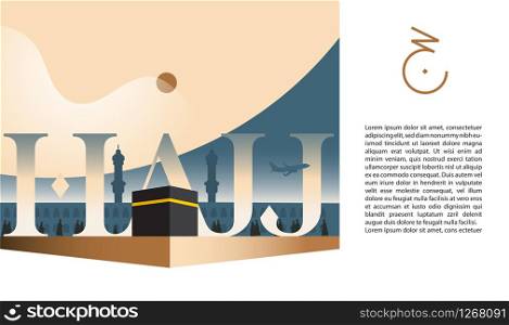 Hajj or Umrah minimal design with earth tone color on template, banner, flyer, brochure, background vector illustration. Split layer of text and background
