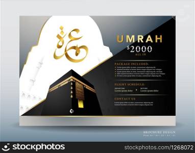 Hajj or Umrah template, banner, flyer, brochure, background vector illustration. Split layer of text and background