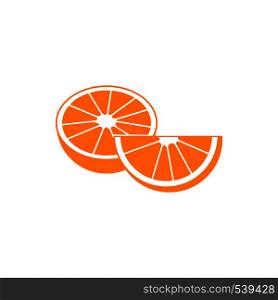 Half and slice of ripe orange fruit icon in simple style isolated on white background. Orange fruit icon, simple style