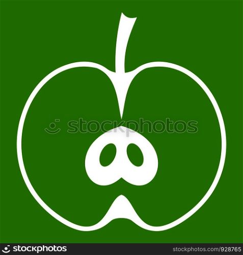 Half apple icon white isolated on green background. Vector illustration. Half apple icon green