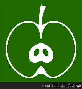 Half apple icon white isolated on green background. Vector illustration. Half apple icon green