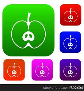 Half apple set icon color in flat style isolated on white. Collection sings vector illustration. Half apple set color collection