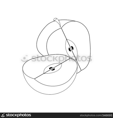 Half cut apple icon in isometric 3d style isolated on white background. Apple icon, isometric 3d style