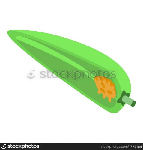 Half green paprika icon. Isometric of Half green paprika vector icon for web design isolated on white background. Half green paprika icon, isometric style