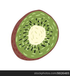 Half kiwi isolated on white background. Abstract tropical fruit. Doodle vector illustration.. Half kiwi isolated on white background. Abstract tropical fruit.