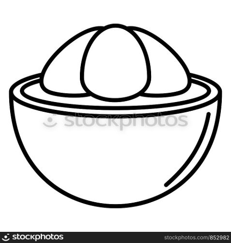 Half mangosteen icon. Outline half mangosteen vector icon for web design isolated on white background. Half mangosteen icon, outline style