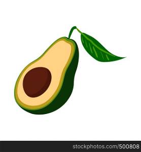 Half of avocado icon in cartoon style on a white background. Half of avocado icon, cartoon style
