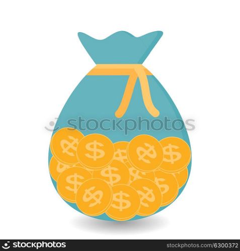 Half of the Bag of Gold Coins - Contribution to Future. Vector Illustration. EPS10. Hand Puts the bag of Gold Coins - Contribution to Future. Vector