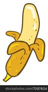 Half peeled banana, illustration, vector on white background.