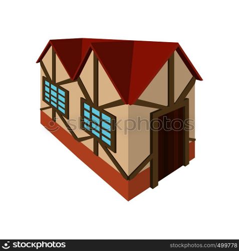 Half timbered house in Germany icon in cartoon style on a white background . Half timbered house in Germany icon, cartoon style