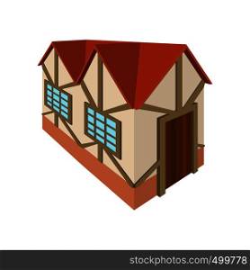 Half timbered house in Germany icon in cartoon style on a white background . Half timbered house in Germany icon, cartoon style