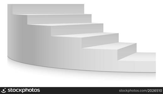Half turn stairs mockup. 3d white realistic staircase isolated on white background. Half turn stairs mockup. 3d white realistic staircase