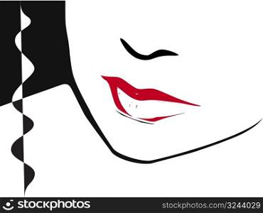 half woman face with red clored lips