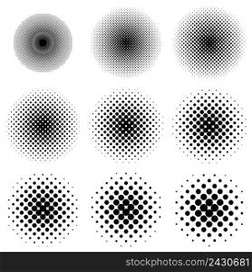 Halftone circles set vector different size of circles and gradations. Halftone circles set, dot pop art pattern.