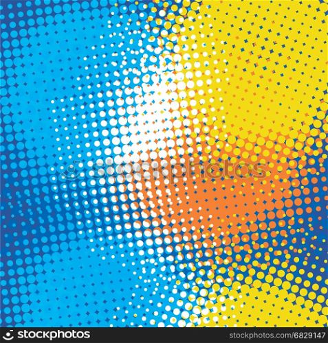 Halftone color vector background. Dots blue yellow orabge white abstract template.