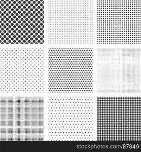 Halftone dots seamless pattern set. Halftone dots seamless pattern set. Polka dot net textures or dots grid wallpapers, vector illustration