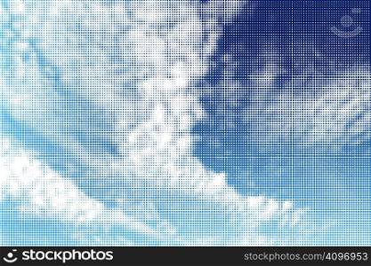Halftone editable vector illustration of blue sky and clouds