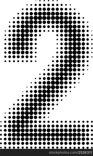 Halftone effect numbers. Dotted font numbers 2 two