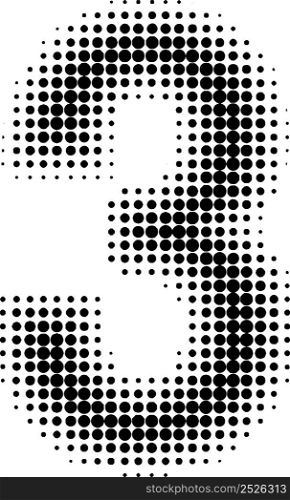 Halftone effect numbers. Dotted font numbers 3 three