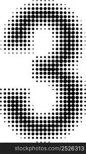 Halftone effect numbers. Dotted font numbers 3 three