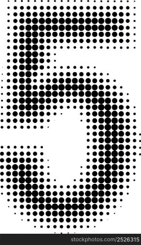 Halftone effect numbers. Dotted font numbers 5 five