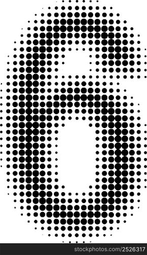 Halftone effect numbers. Dotted font numbers 6 six