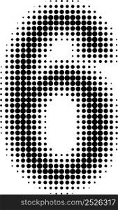 Halftone effect numbers. Dotted font numbers 6 six