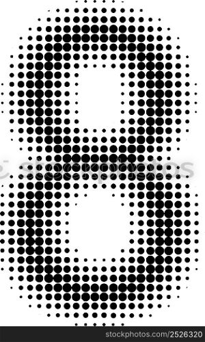 Halftone effect numbers. Dotted font numbers 8 eight