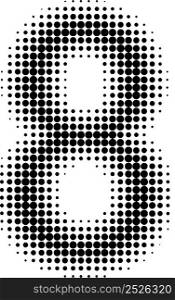 Halftone effect numbers. Dotted font numbers 8 eight