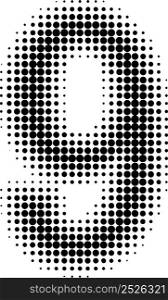 Halftone effect numbers. Dotted font numbers 9 nine