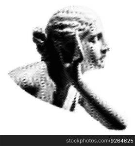 Halftone Greece modern statue. Collage design element in trendy magazine style. Vector illustration with vintage grunge punk cutout shape. Halftone Greece modern statue. Collage design element in trendy magazine style. Vector illustration with vintage grunge punk cutout shape.