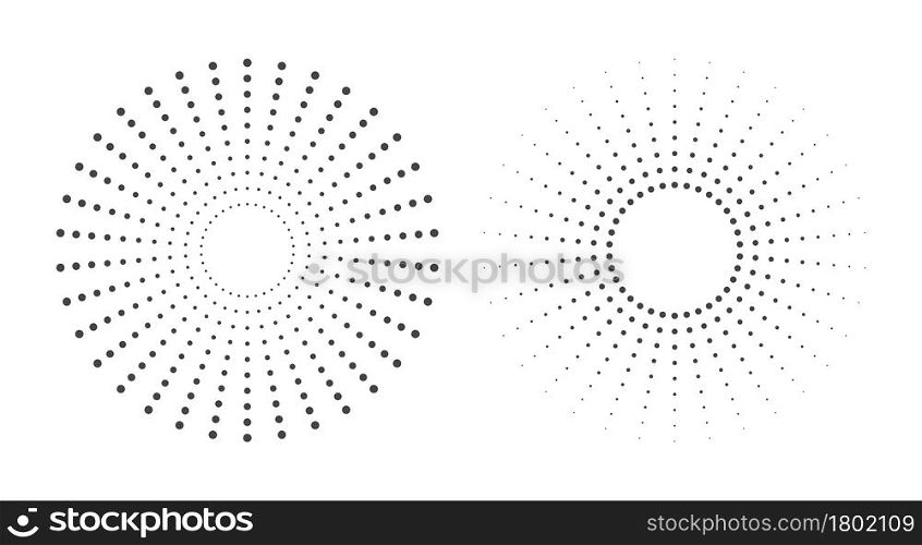 Halftone vector circle frame dots. Inward and outward gradient. Flat vector illustration isolated on white background.. Halftone vector circle frame dots. Flat vector illustration isolated on white
