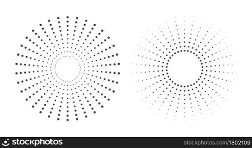 Halftone vector circle frame dots. Inward and outward gradient. Flat vector illustration isolated on white background.. Halftone vector circle frame dots. Flat vector illustration isolated on white