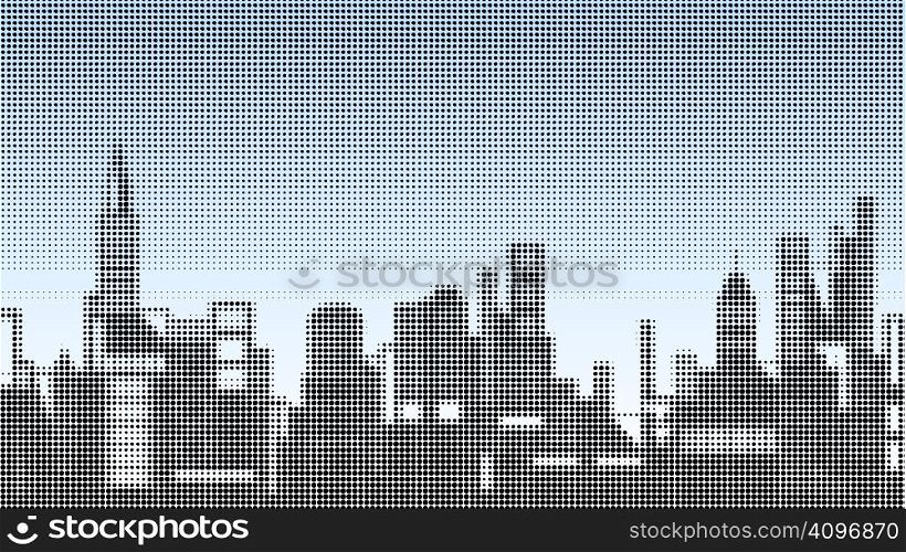 Halftone vector illustration of a city skyline