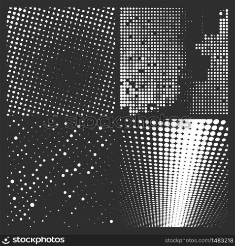 Halftone white pattern isolated on a black background. Vector illustration.. Halftone white pattern isolated on a black background. Vector illustration