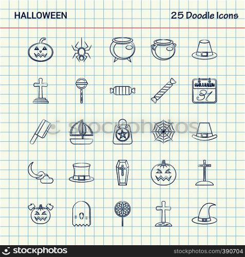 Halloween 25 Doodle Icons. Hand Drawn Business Icon set