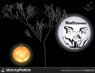 Halloween. abstract background with spooky face on the moon