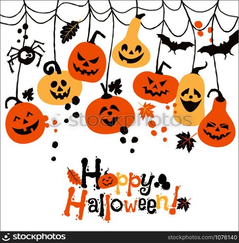 Halloween background of cheerful pumpkins.