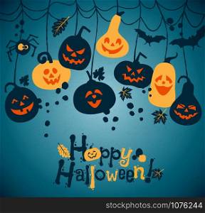 Halloween background of cheerful pumpkins with moon.